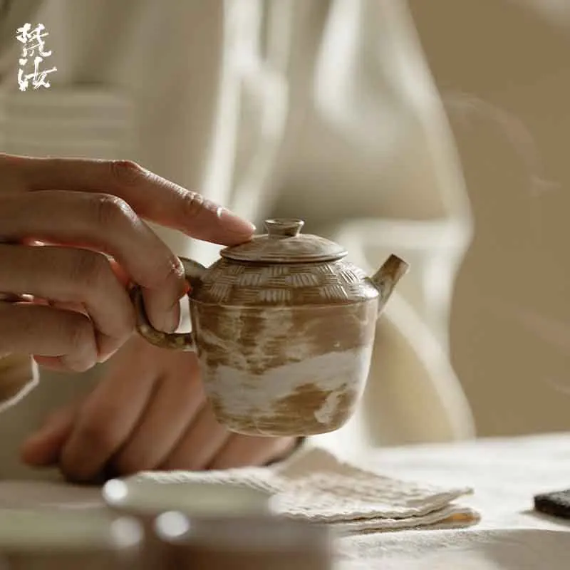 Ino Kiyosong Japanese-Style Rustic Pottery Kiyomi Yawan Kiln-Fired Teapot With Zen Charm Hand-Held Teapot High Aesthetic