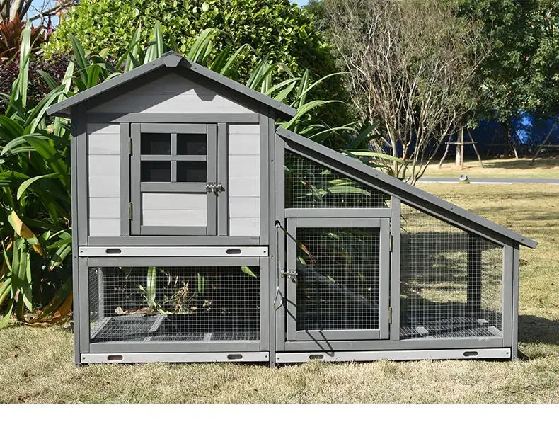 Backyard Poultry Breeding Pet Home Chicken Coop Rabbit Cage Wooden Poultry Hen Waterproof Pet Cage with Outdoor Run and Ramp