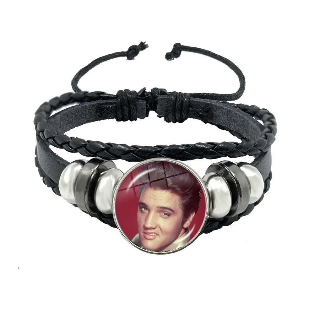 The King Of Rock Multilayer Leather Bracelet Rock Star Elvis Poster Glass Handmade Bangles Wristband Jewelry Souvenir Gift