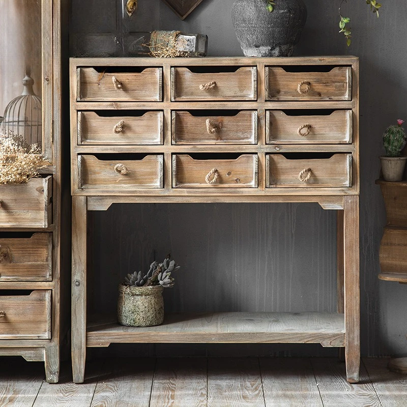 Simple retro solid wood dining side cabinet personalized living room kitchen storage cabinet creative bookcase bed and