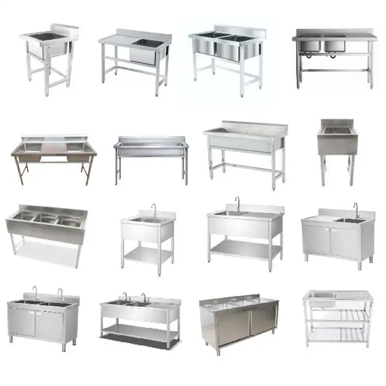 High Quality Wash Basin 304 Stainless Steel Kitchen Sink Table with Storage Shelf Freestanding Worktop Kitchen Washing Sink