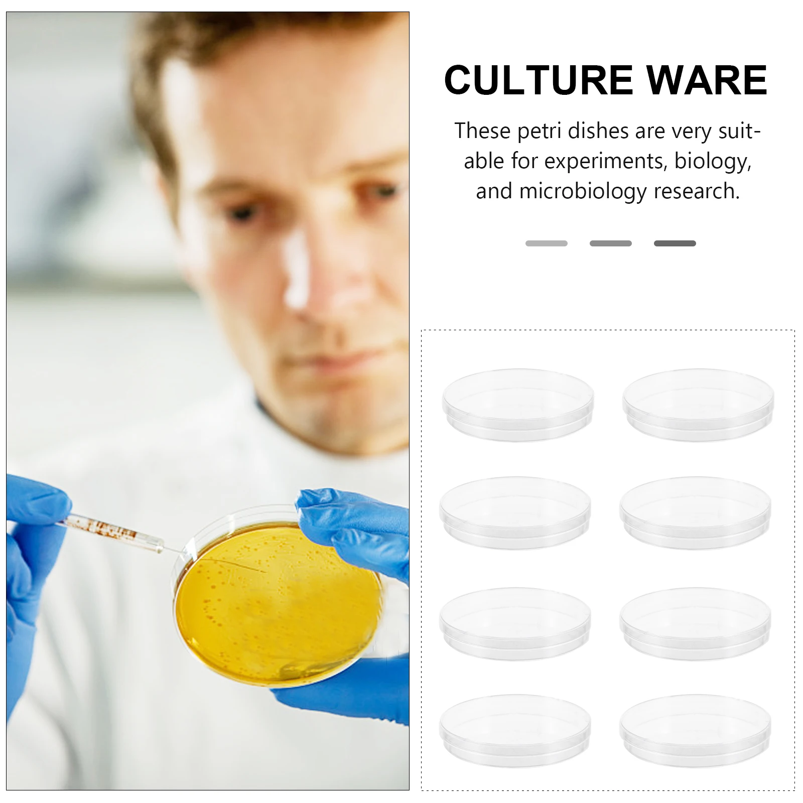 

20Pcs Culture Petri Dishes Sterile Plastic Transparent Laboratory Supplies For Biology Microbiology Research