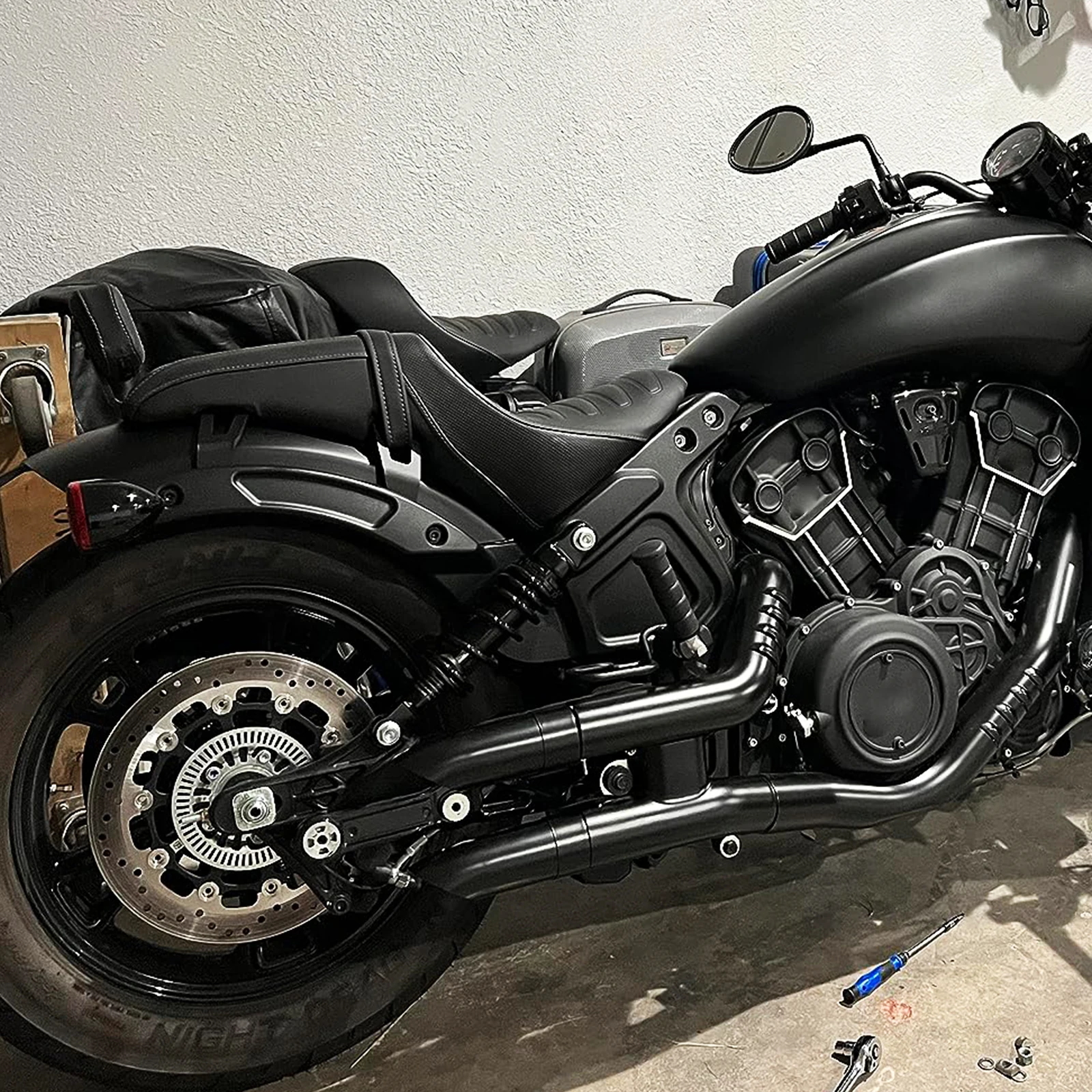 Slip-On Exhaust System Short GP Mufflers Exhaust Pipe Tail Section For Indian Scout Sixty Twenty Bobber Rogue Twenty 2015-2023 view 4