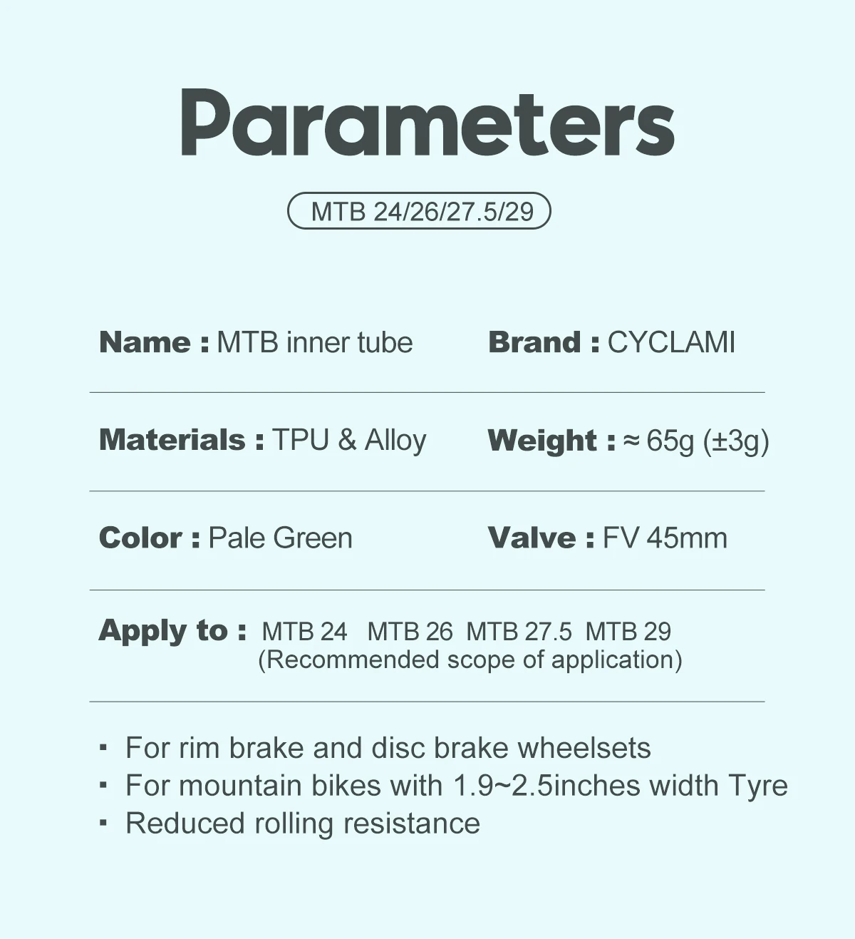 Ultraleichter Mountainbike-Schlauch 26 27,5 29 Zoll MTB-Zyklus Fahrrad TPU-Material Reifen 45 mm französisches Ventil Superleicht CYCLAMI – Detail 5