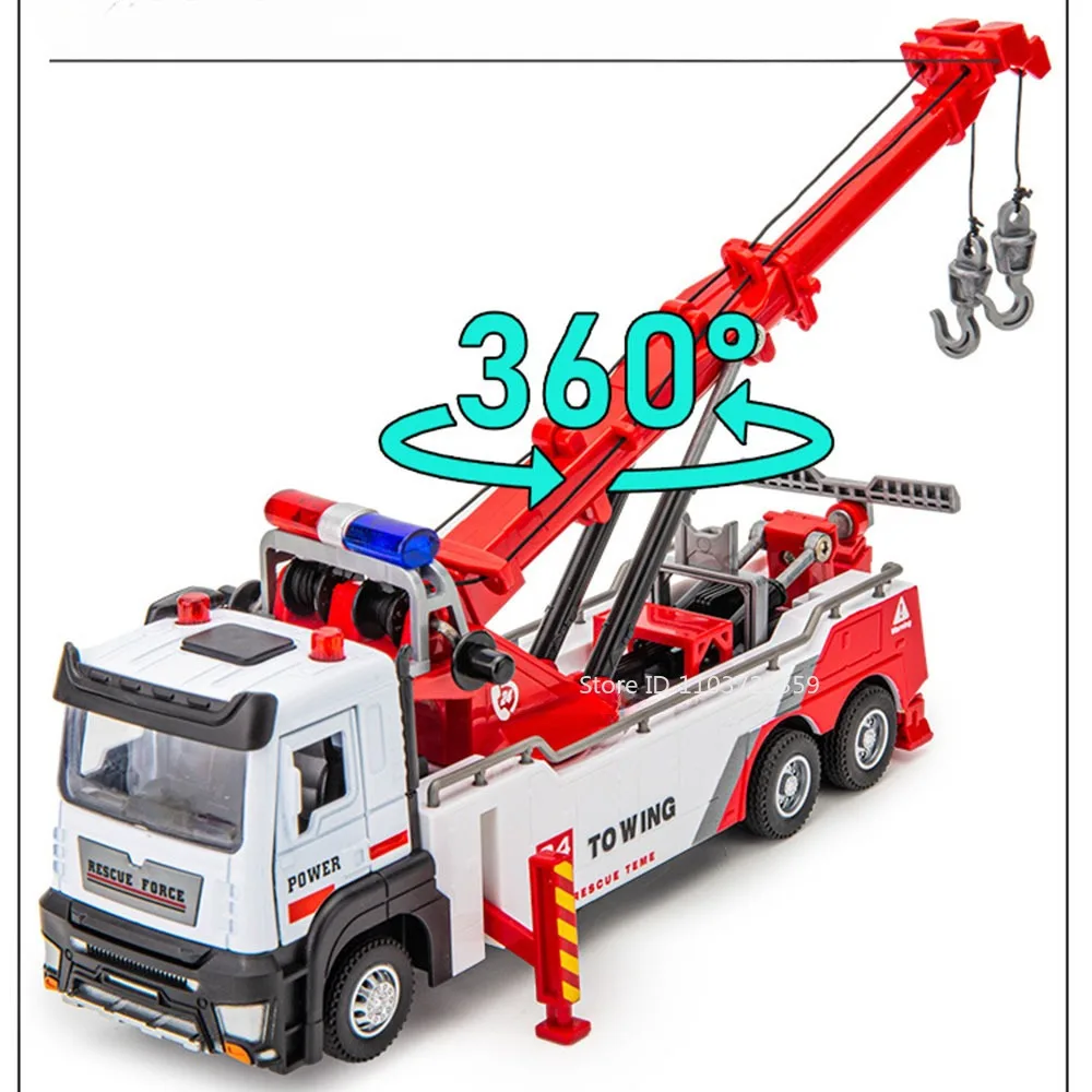 1:32 Dubbele Haak Wrecker Model Speelgoedauto's Metaal Diecast Geluid Licht Deuren Geopend Trek Miniatuur Techniek Voertuig voor Jongens