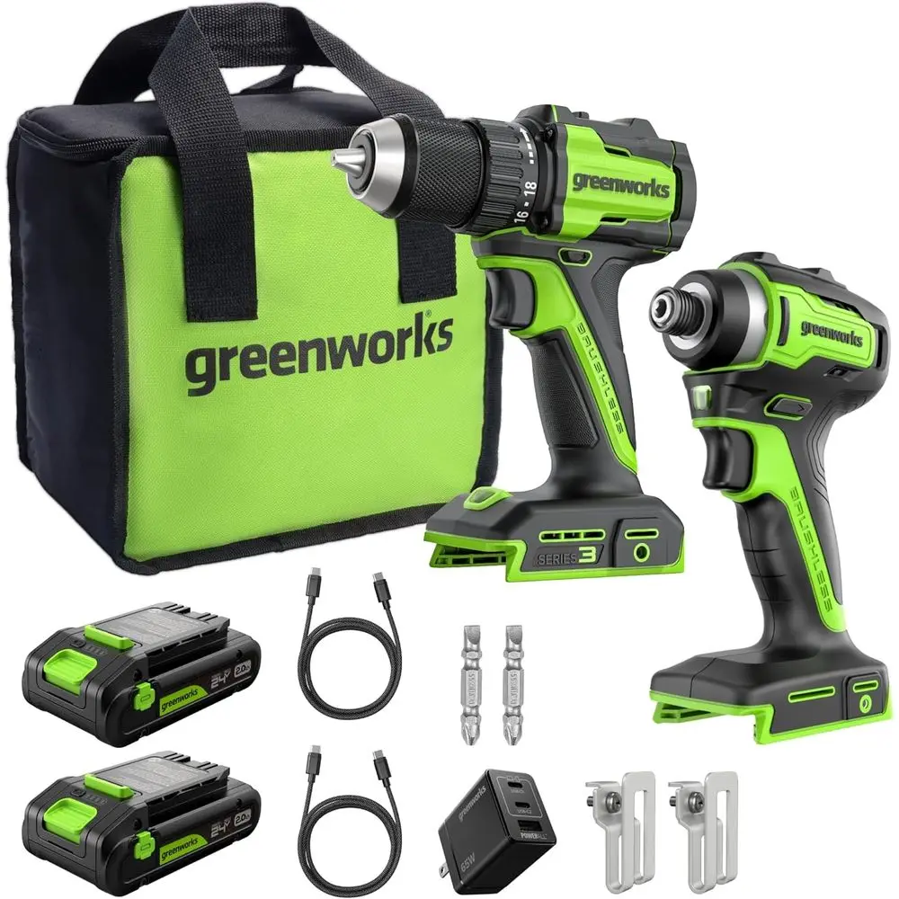 

24V High-Torque 400 in-lbs Drill/Driver & 1950 in-lbs Impact Driver Combo Kit with 2x 2.0Ah Batteries and 65W 3-Port Charger