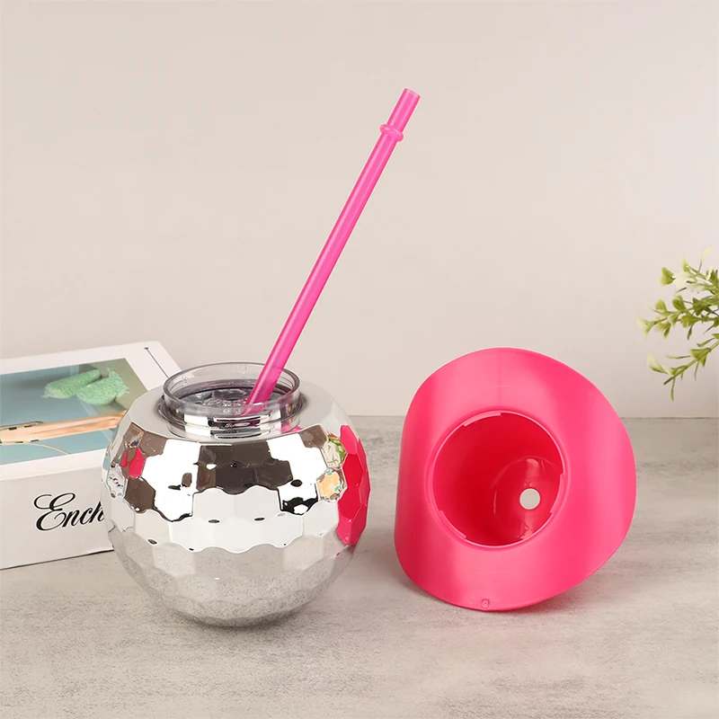 1Pc 600ml Cowboy Disco Ball Cup With Straws Unique Flashing Cocktail Ball Disco Ball Cups Electroplating Ball Cup Drinking Cup