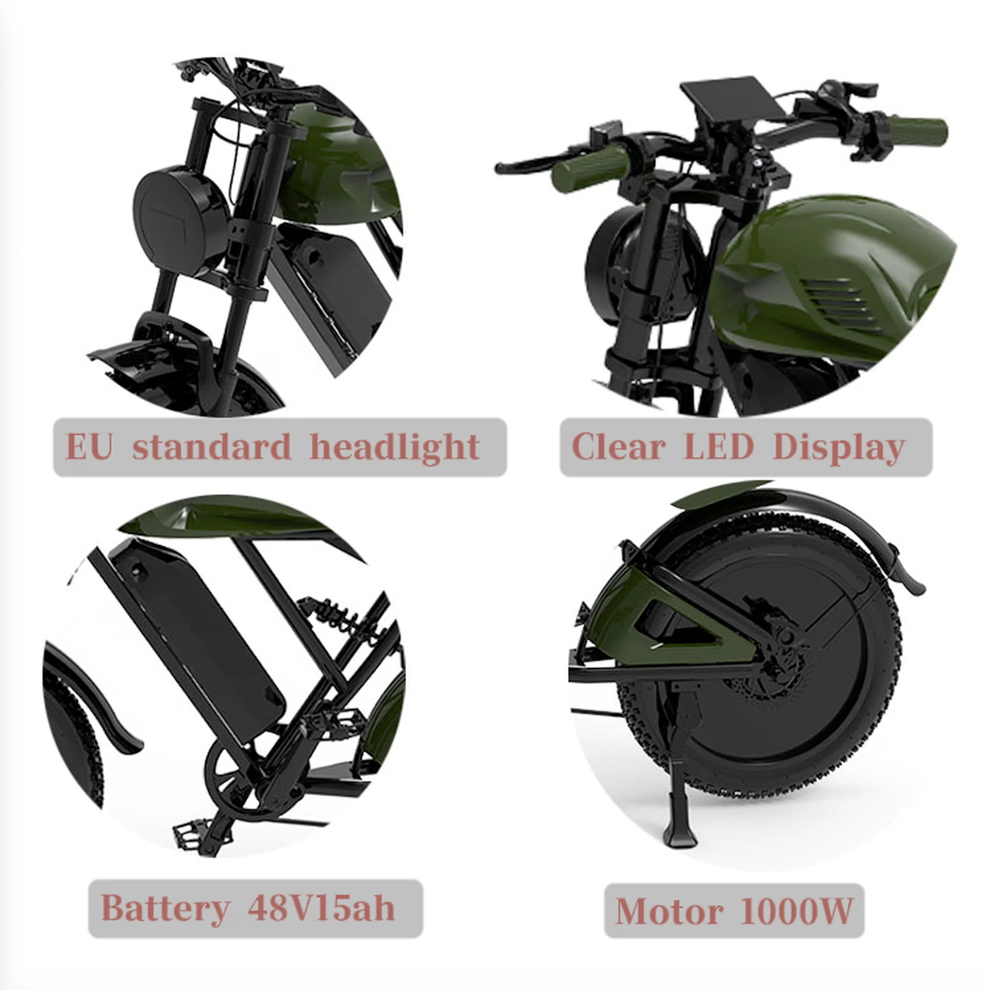 Green 20inch Fat Tire Electric Bike With Lock Bag Led Display Ebike For Us Man Dirty Ebike 48V15ah 32 MPHSnow Mountain Ebike