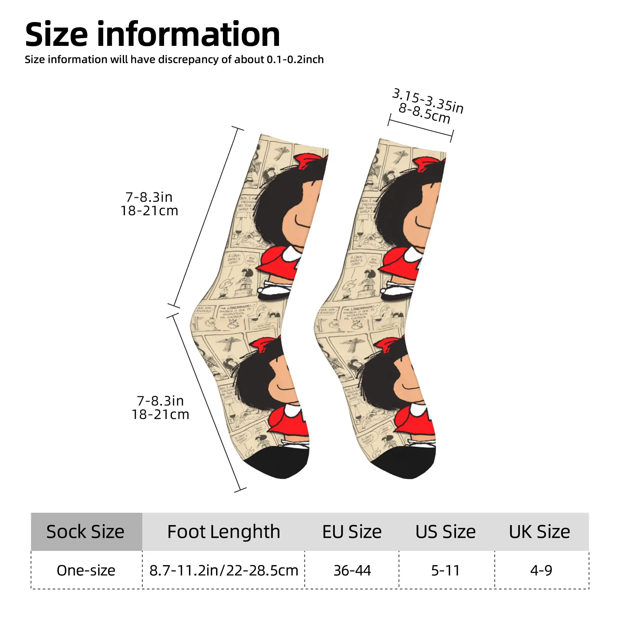 Fashion Mens Vintage Mafalda Manga Socks Unisex Warm Comfortable 3D Printed Quino Comic Cartoon Crew Socks