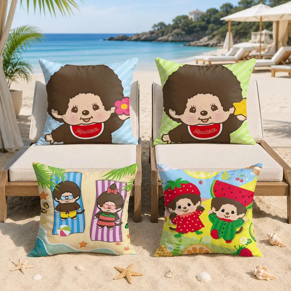M-Monchhichi CUTE Fashion Cushion Cover Silky Short Plush Invisible Zipper Dustproof Sofa Pillow Case For Home Decor