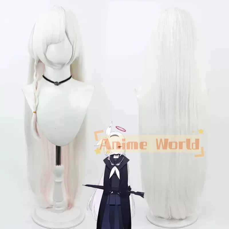 Blue Archive New Skin Arona Cosplay Wig 100cm Long White Pink Mixed Straight Heat Resistant Synthetic Hair Halloween Party