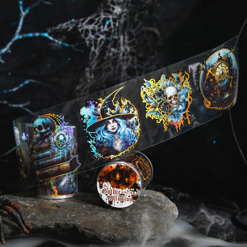 Mr.paper-ホットスタンピングテープ、ゴシックスタイル、風景、装飾コラージュ、フォトフレーム、電話ケース、ノートブック、ロールあたり200cm