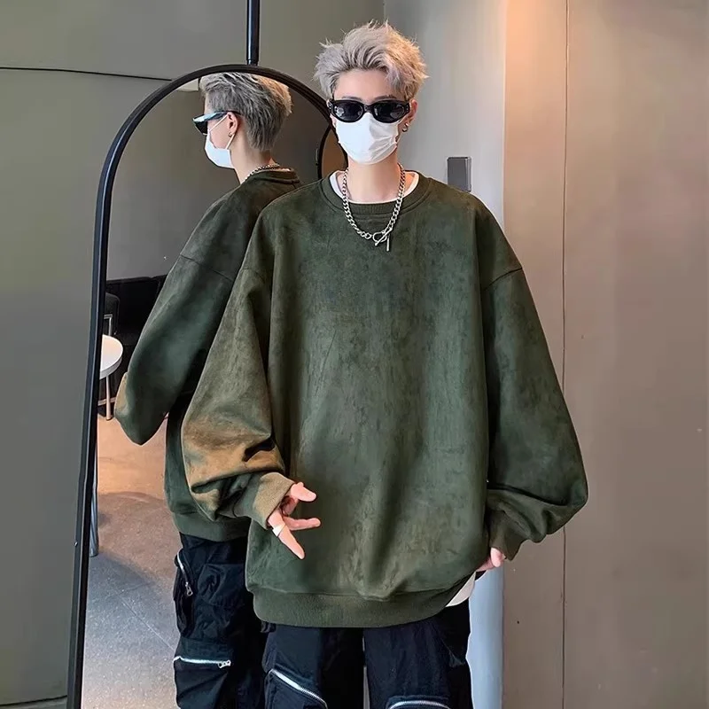 

Мужская свободная толстовка оверсайз из замши, уличный стиль, осень-зима, полиэстер, теплая и удобная, модная