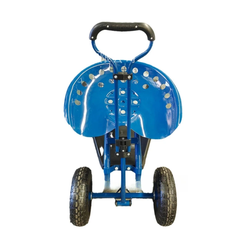 

Rotating garden tool car wrought iron garden four-wheel seat car telescopic handle agricultural work trolley