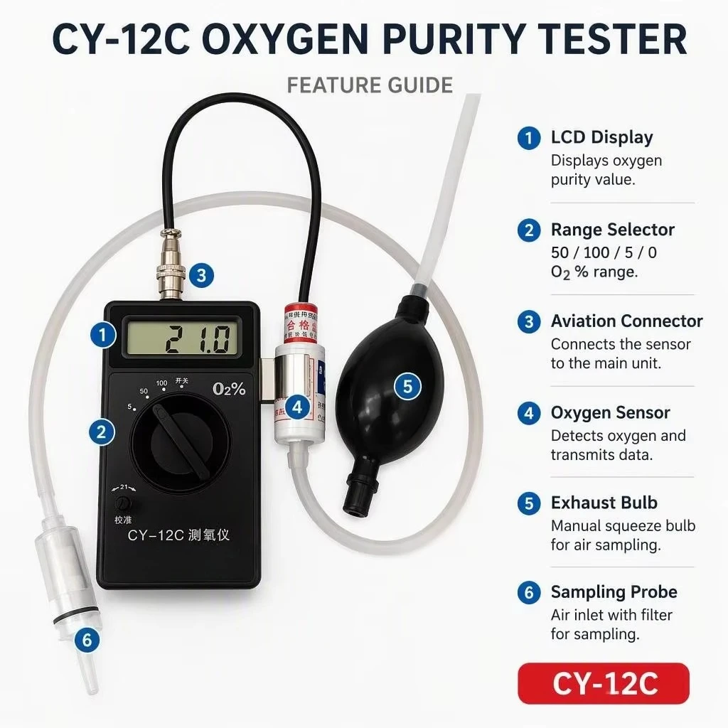 CY-12C Oxygen Concentration Tester Meter Detector Analyzer Oxygen Purity Tester Gas Measurement Analysis Instruments New
