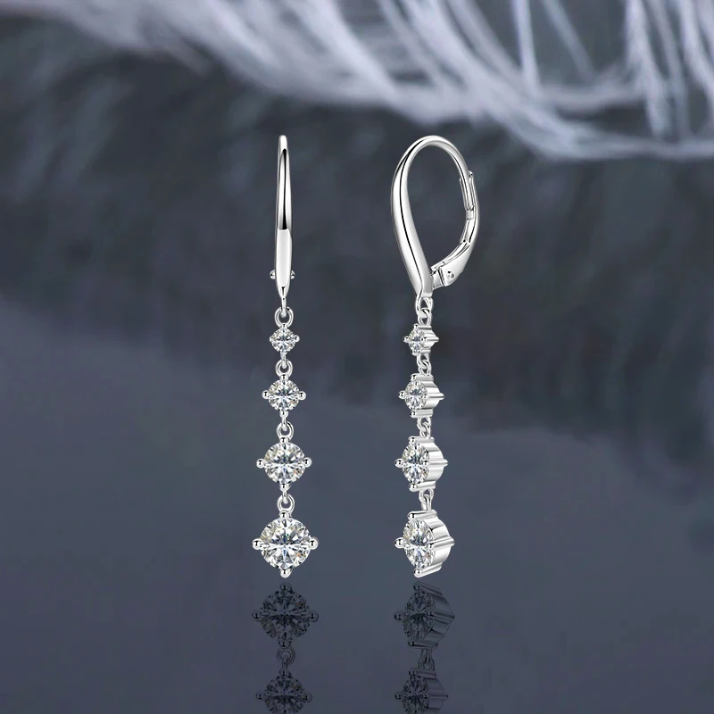 

IOGOU Long Tassel 5mm&4mm&3mm&2mm Moissanite Pendant Clip Earrings for Women 925 Silver Drop Hoops Gold Plated Certified Jewelry