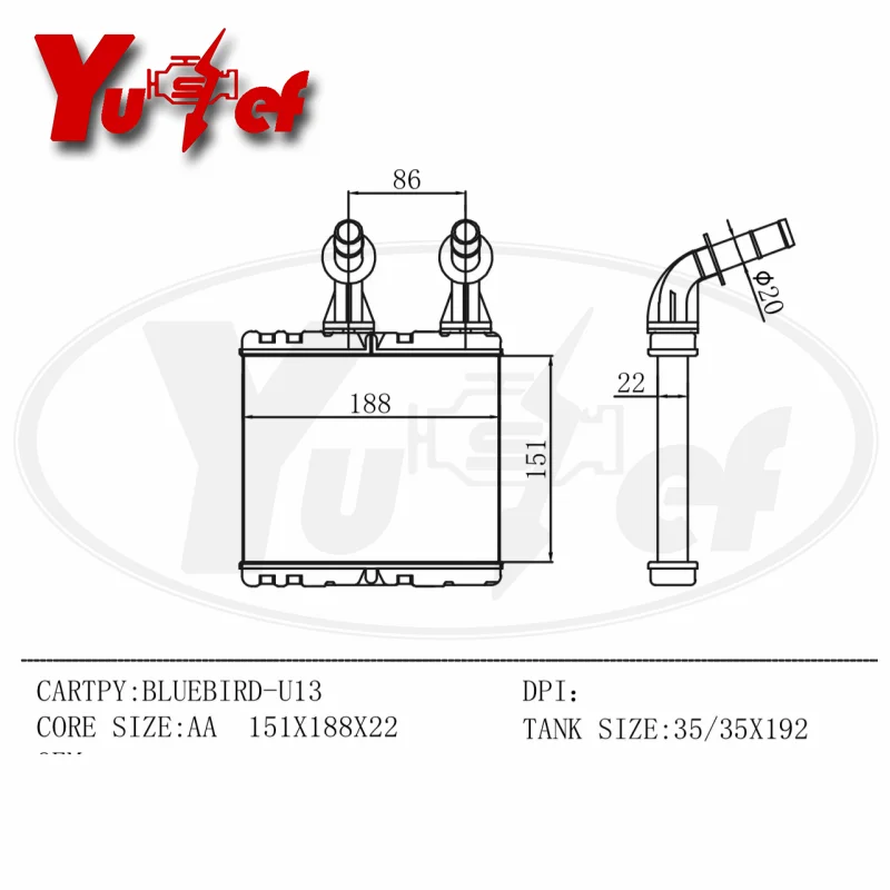 ALL ALUMINUM HEATER CORE FITS FOR NISSAN BLUEBIRD U13 FRONTIER 1998-2004