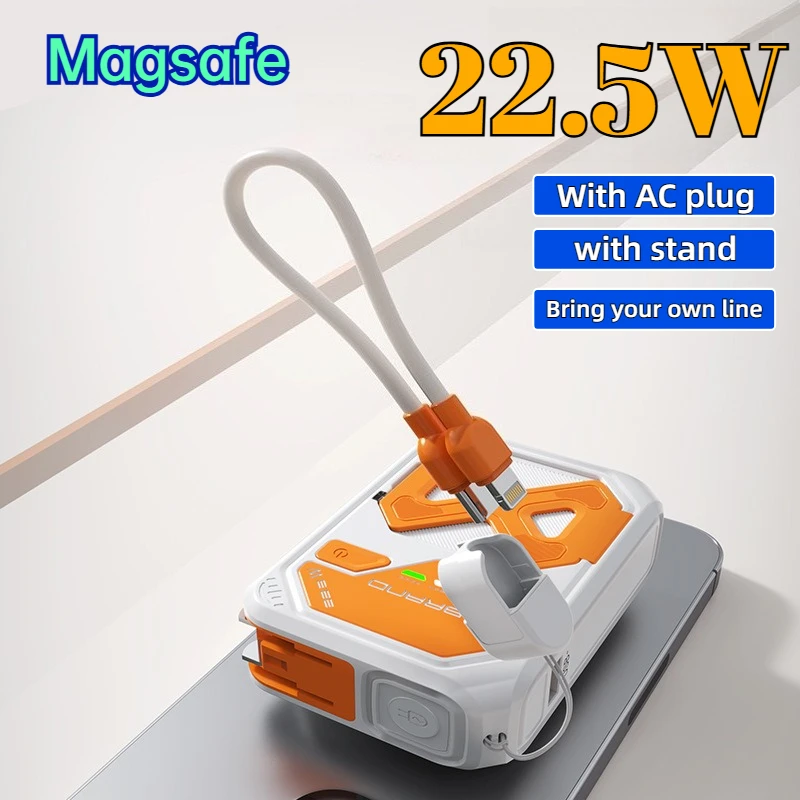 

Magsafe, 20000 мАч, с кабелем, вилкой переменного тока, настенное зарядное устройство, 22,5 Вт, внешний аккумулятор с быстрой зарядкой для IPhone 15 16 Xiaomi Samsung Huawei