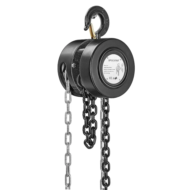 Hand Chain Hoist 2 Ton 4400 Lbs Capacity 10 Feet with 2 Heavy Duty Hooks, Manual Chain Fall for Warehouse Building