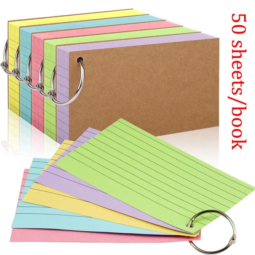 

50 листов/книга, толстая красочная индексная карточка с кольцом, двусторонний список дел, блокнот с подкладкой, приятные для глаз заметки для школьного офиса