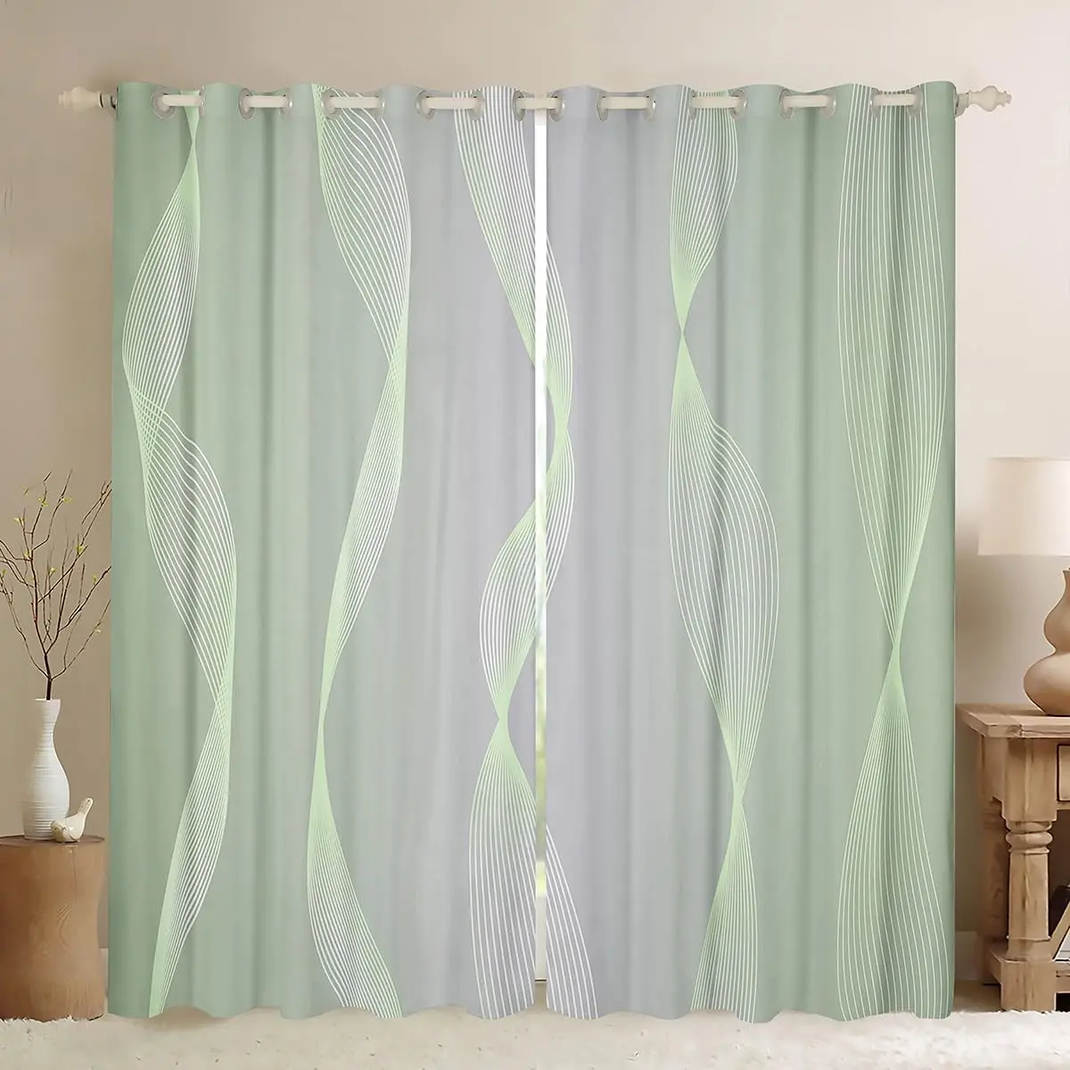 

Gradient Blackout Curtains Ombre Curtains & Drapes,Spiral Silver Print Wave Striped Pattern Curtains,Abstract Art Room Decor