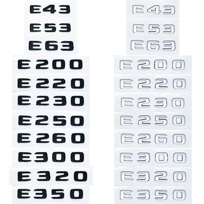 Logotipo 3D ABS Cromado E200 E300 E320 E220 Emblema Letras Pegatina Insignia Del Maletero Del Coche Para Clase E 220 200 300 W21