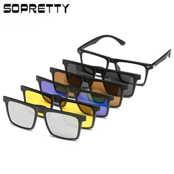 Polarized Eyeglass TR90 Frames with 5 Clips On Sunglasses Men Magnetic Sunglass Optician Glass Frame for Myopia Glasses F5PTJ