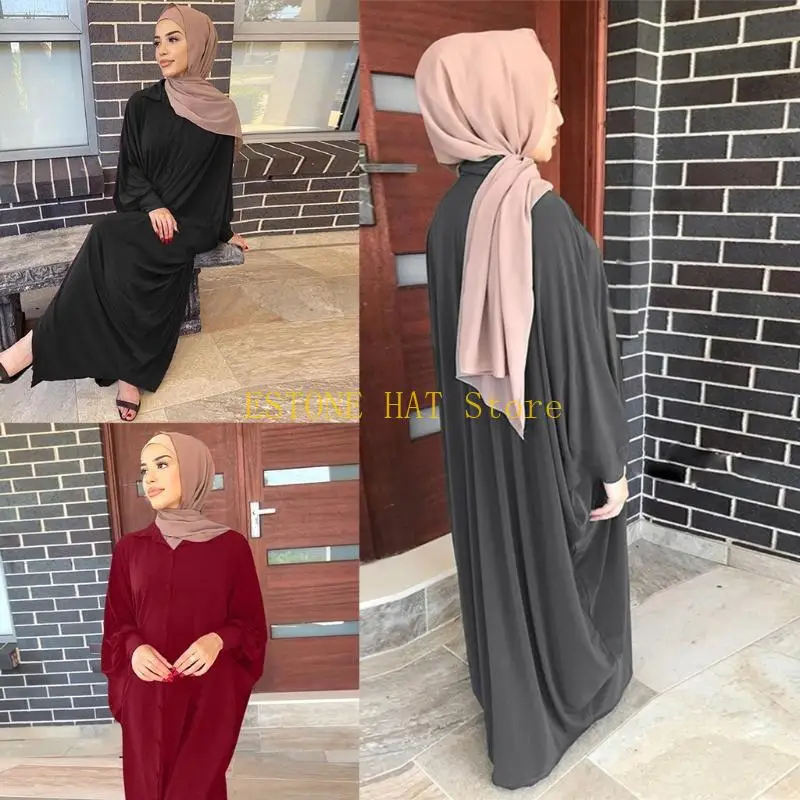 49MF – robe longue couleur unie pour femmes musulmanes, Cardigan ample prière mosquée, robe Ramadan soyeuse, tenue