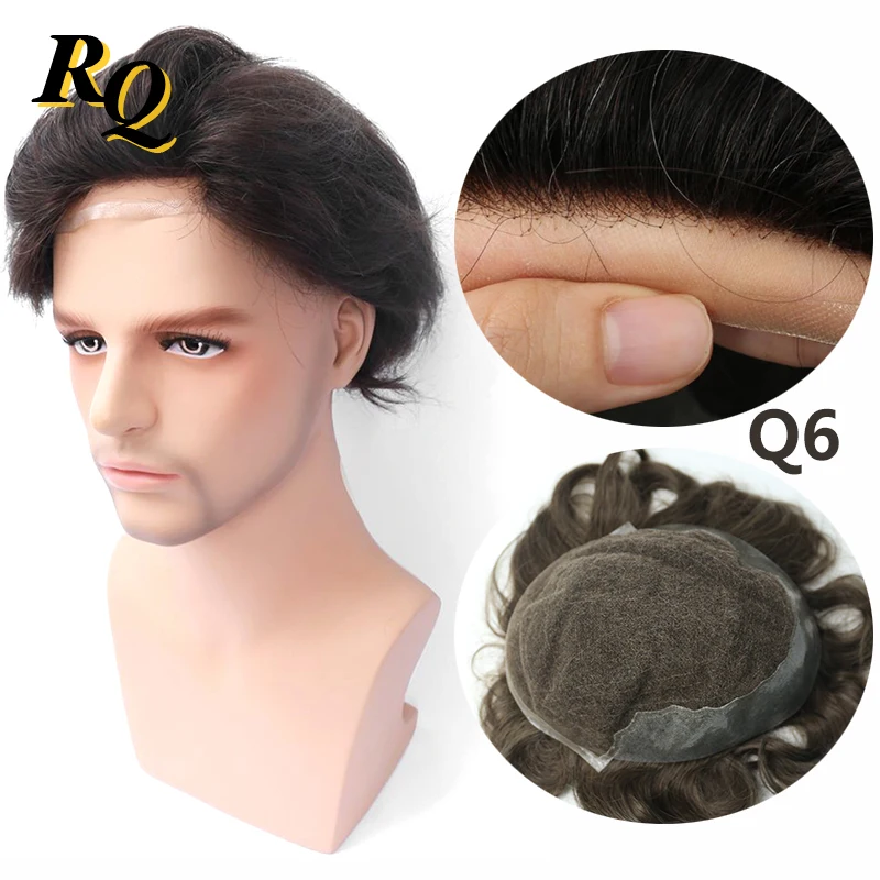 Q6 Base Men\'s Toupee Human Hair Wig For Men 1b Lace With PU Male Hair System Hairpieces Scalp Peluca Hombre Wigs Remy