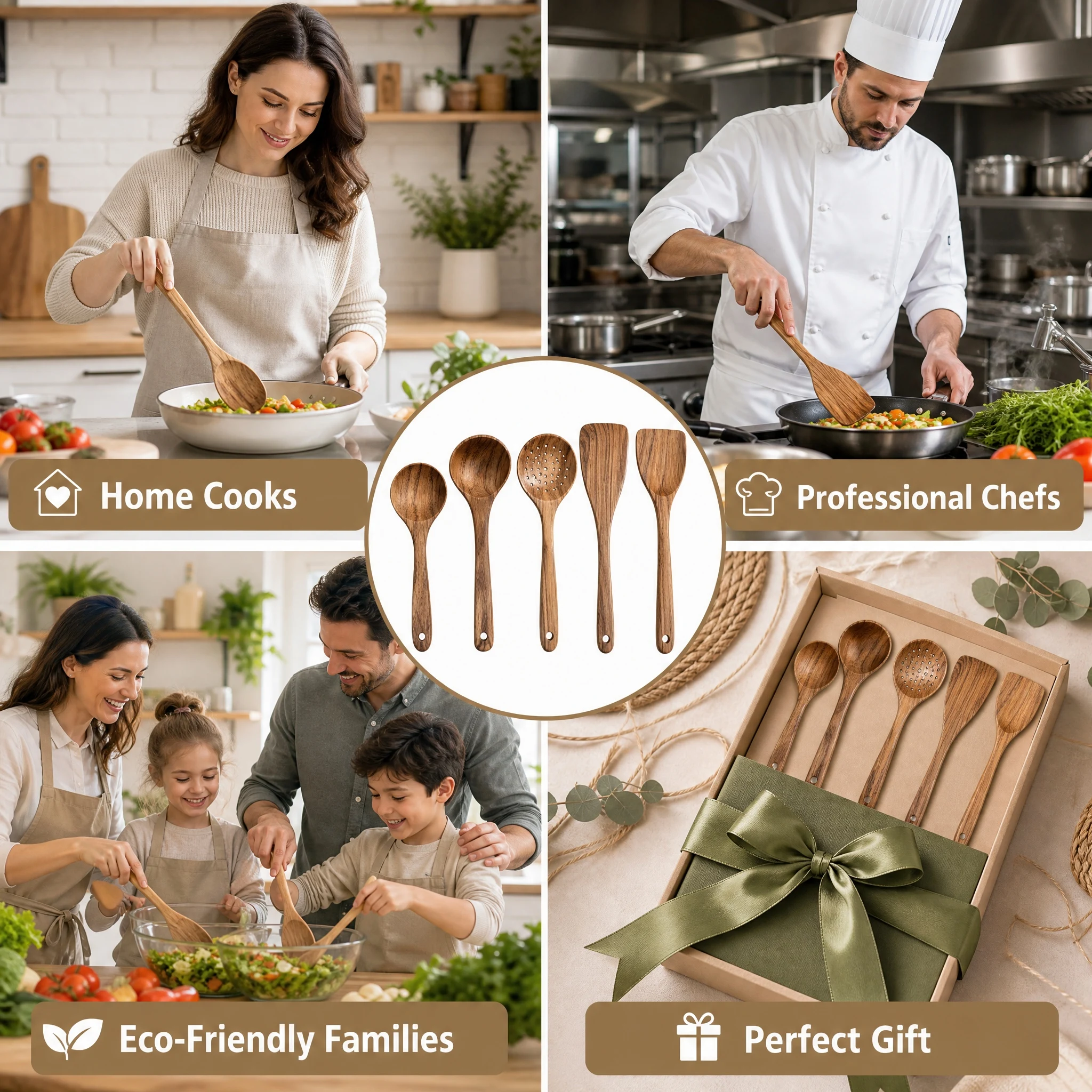 5-Piece Wooden Kitchen Utensil - Home Cooking Restaurant ulasan dan harga