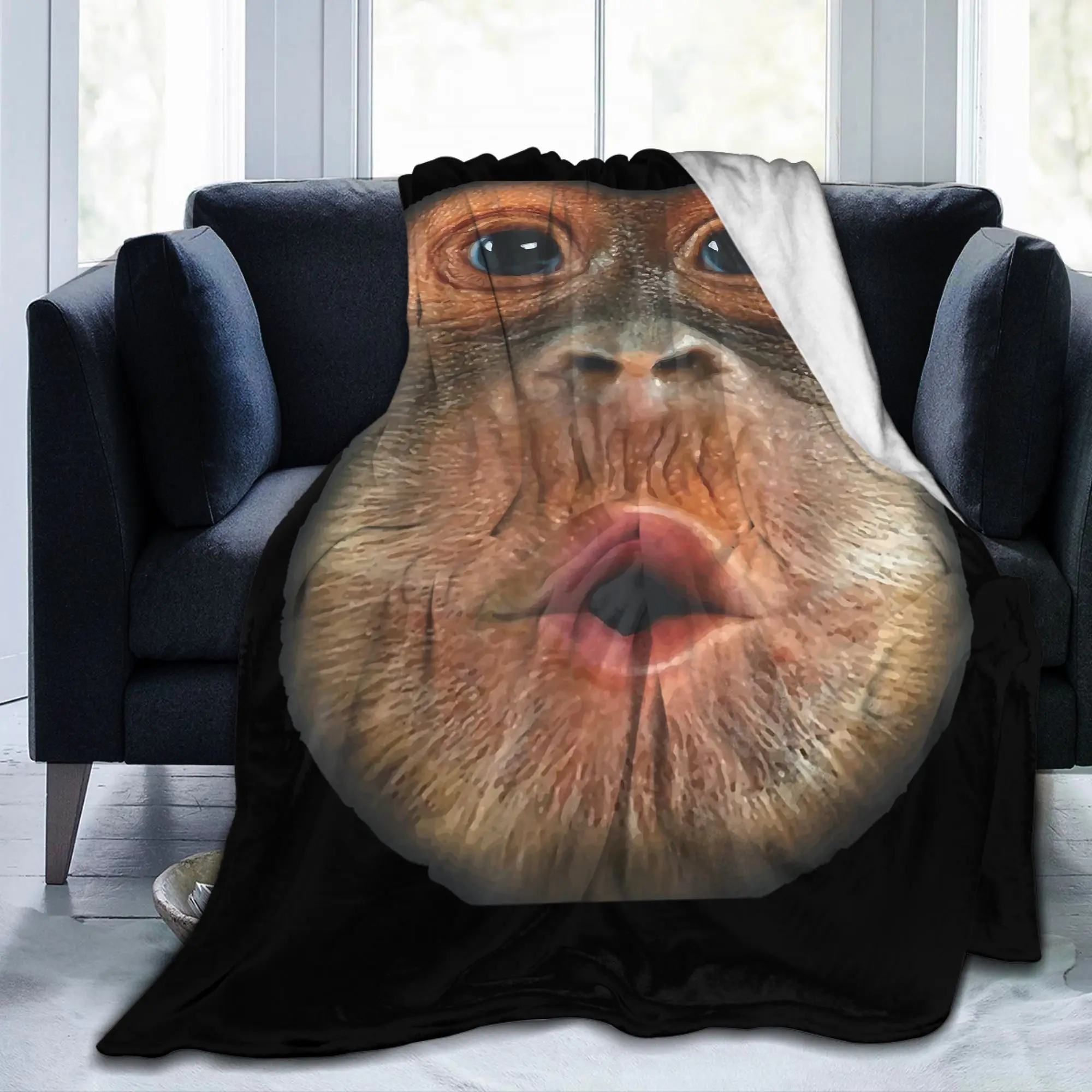 Funny Monkey Blowing Stomach Face Flannel Throw Blankets Meme for Bedspreads Knitted Blanket Office Warm Multi-function Throws