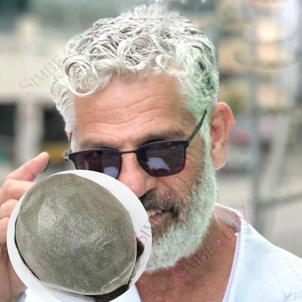 28mm Curly Mens Toupee Super Ultra Thin 0.02mm Dark Brown Blonde #18 22r# HumanHair 22mm Natural Hairline Grey 1b50 Vloop System