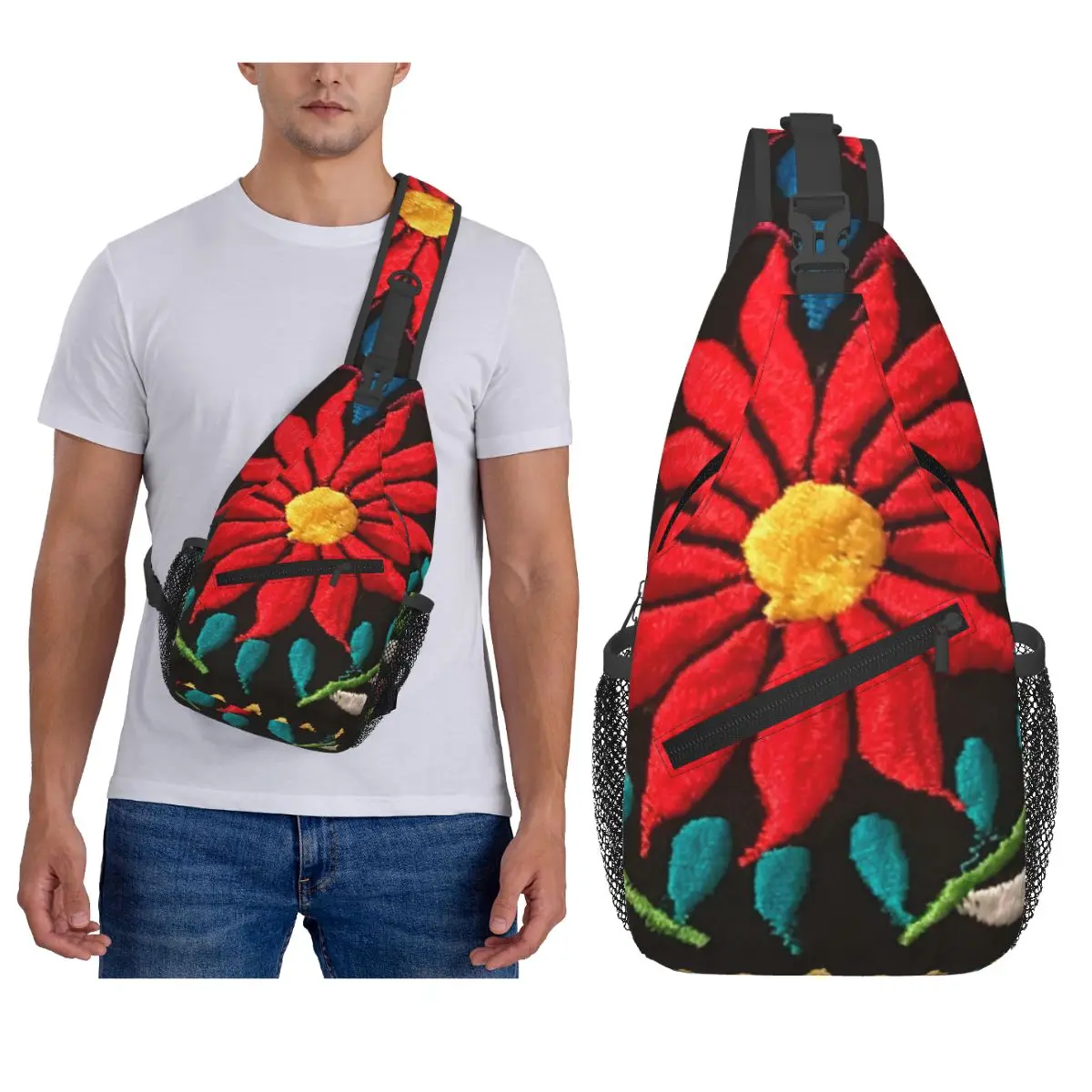 المكسيكي الزهور حقيبة الصدر الرجال حبال Crossbody على ظهره حقيبة صدر للرجال السفر المشي لمسافات طويلة Daypack حقيبة الكتف