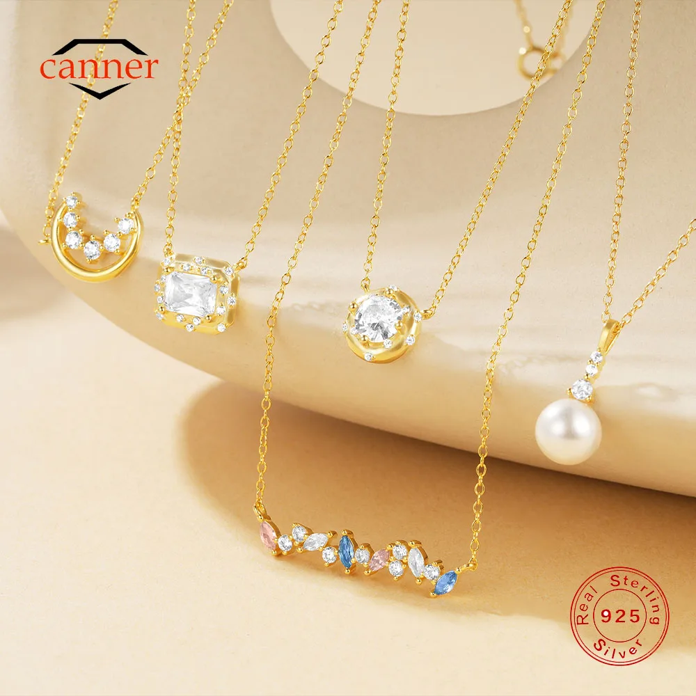 CANNER 925 Sterling Silver Horse Eyes Colored Zircon Collarbone Naszyjnik dla kobiet 18K Gold Ins Lune Naszyjnik Fine Jewelry