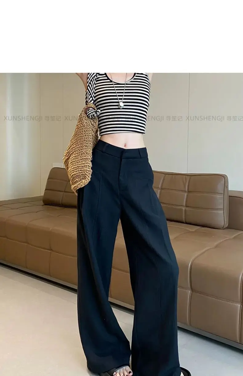 White Ramie Wide-leg Pants Women's Summer Thin High Waist Drape Old Money Style Suit Straight Sub-cotton and Linen Casual Pants