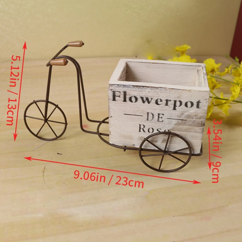 وعاء زهور خشبي عتيق على شكل دراجة ، زارع عصاري ، أصيص زهور فني من الحديد ، حامل زهور ، ديكور حديقة فناء منزلي ، حرف متينة