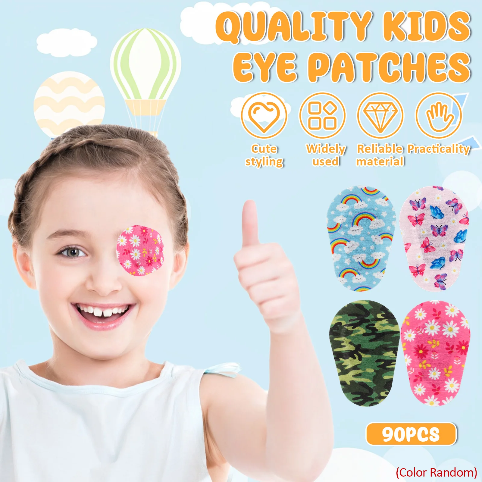 90Pcs Adhesive Eye Patches For Kids Toddler Soft Breathable Light Blocking Eyepatch Cute Cartoon Non-Woven Adhesive Eye Patches