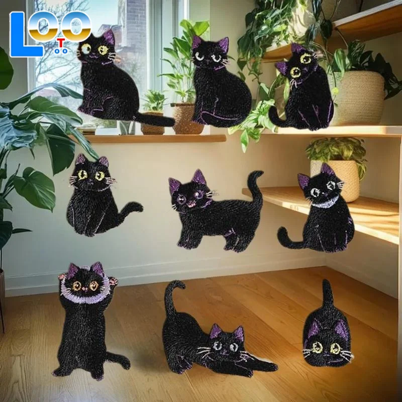 الكرتون الأسود القط شارة بقع للملابس شعار الملحقات ملصقات التصحيح الزخرفية DIY التطريقات المطرزة للخياطة