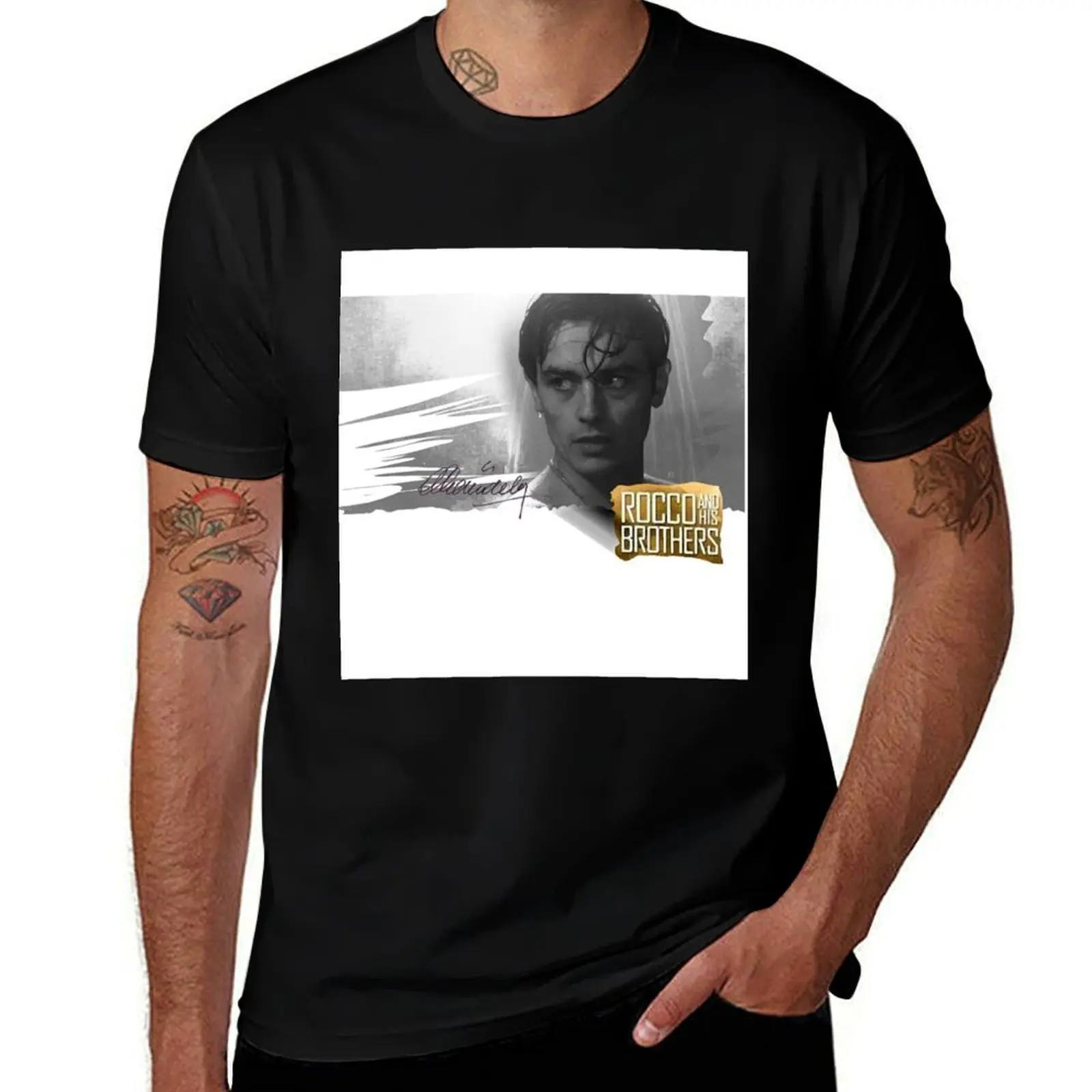 Alain Delon in Rocco and His Brothers, With His Signature (By ACCI) T-Shirt Lightweight Print T-Shirt