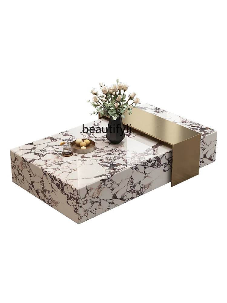 

Coffee Table Living Room Home Small Apartment Light Luxury High-Grade Minimalist Table Square Stone Plate Marble Coffee Table