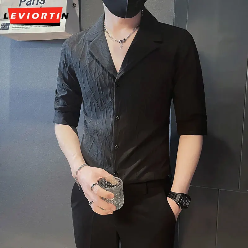 

2024 Summer New Mid sleeved Thin Pi Shuai Shirt Short sleeved Trendy High end Ice Silk Youth Men's Half sleeved Top M-3XL