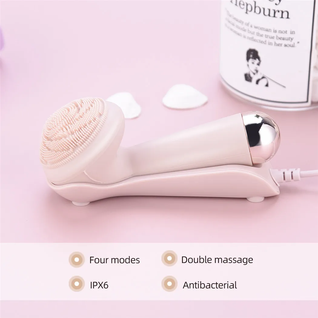 Electric Silicone Facial Brush Cleaner Vibration Roller Massage Pore Cleansing Instrument Waterproof Rechargeable Beauty Tool