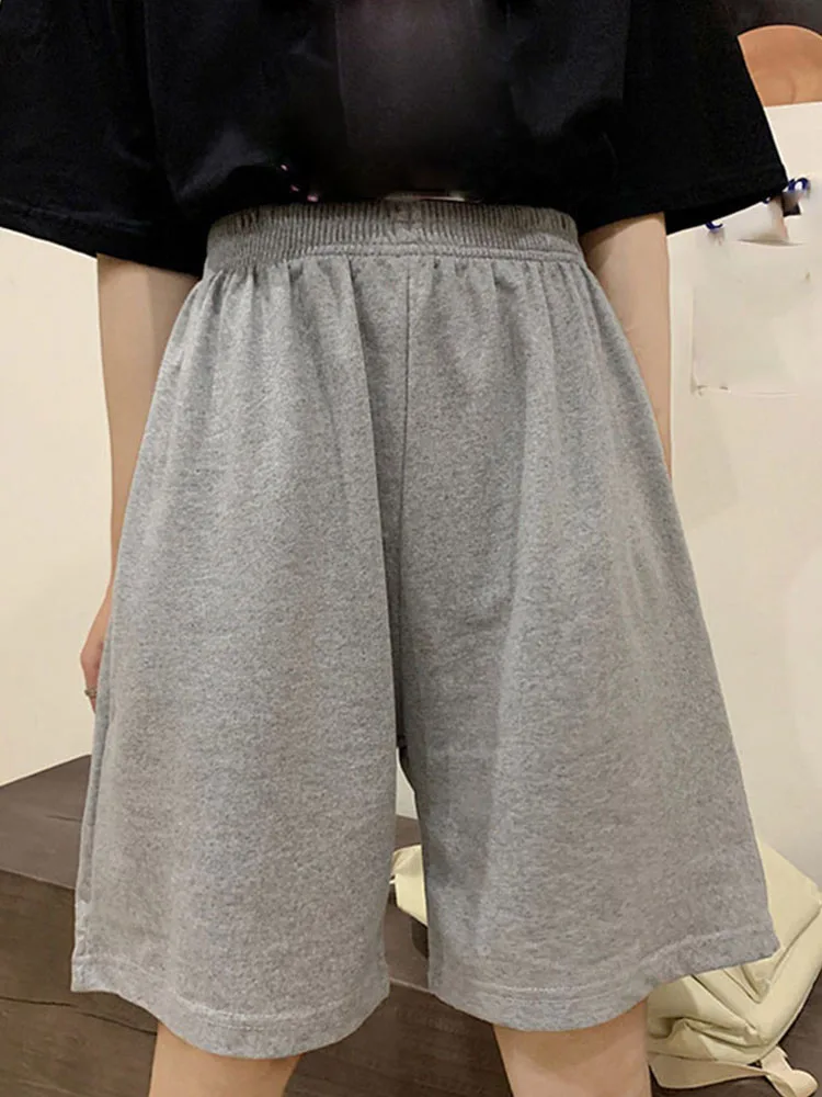 Korean pure cotton gray black women shorts fashion casual regular loose straight solid elasticity jogger shorts female