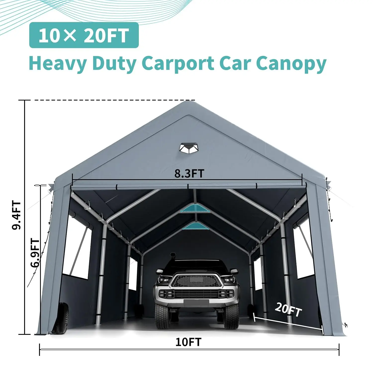 Heavy Duty 10X15 Carport with 180G Removable Sidewalls, Portable All Weather Vehicle Shelter, Customized