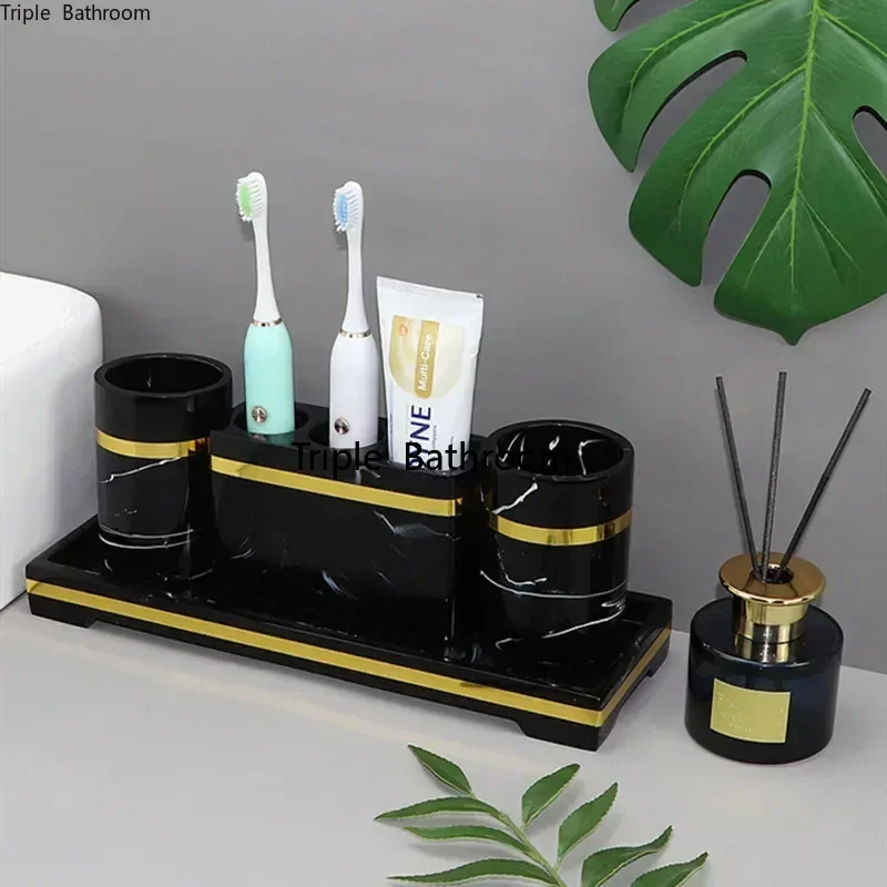 1pc Light Luxury Bathroom Toiletry Resin Household Soap Dish Toothbrush Holder Mouth Cup Liquid Soap Dispenser Washing Tools