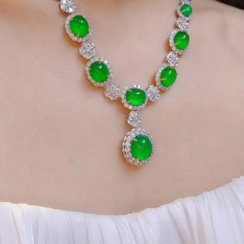 Genuine Myanmar Grade A Jadeite Green Jade Zircon Flower Luxury Necklace Women Fine Jewelry Burma Pink Jade Zirconia Necklaces