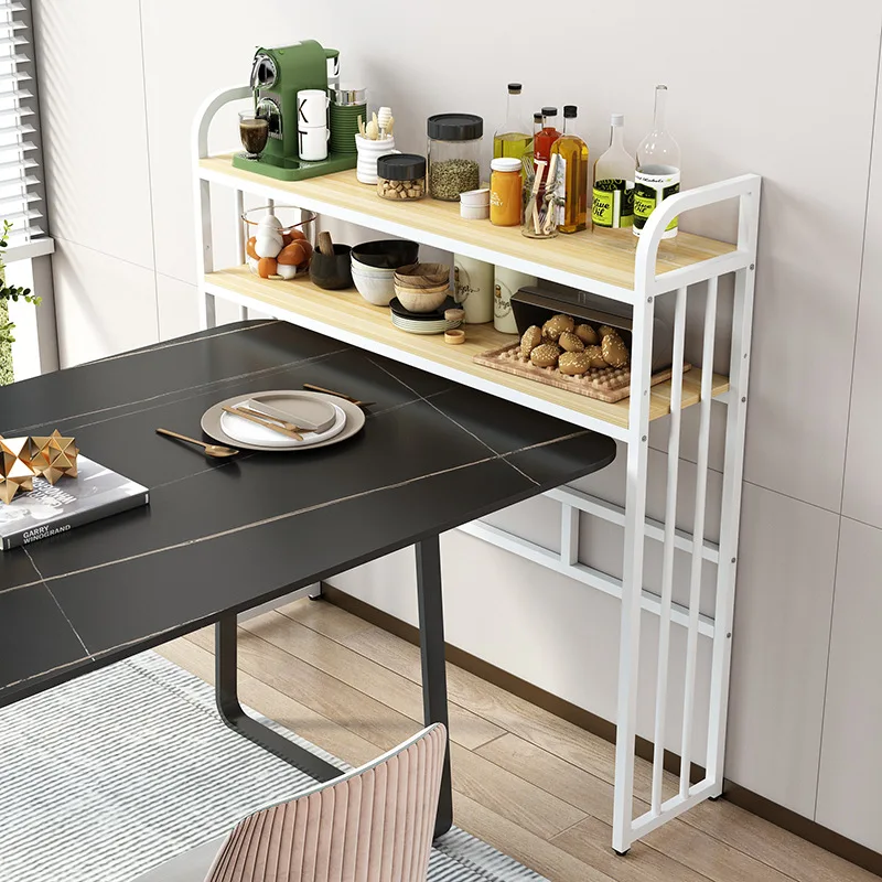 Dining table shelf floor next to the living room above the long narrow multi-layer wall finishing snack shelf