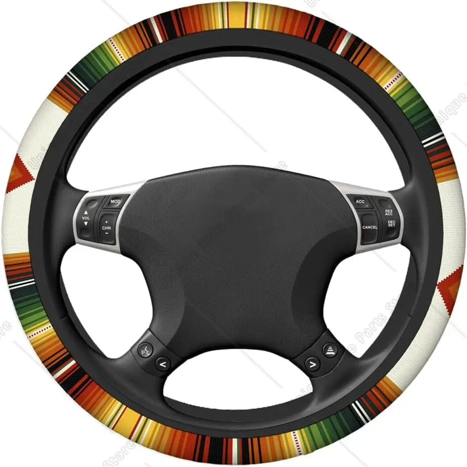 Mexican Boho Steering Wheel Cover Colorful Stripes Geometric Checked Universal 15 Inch Auto Car Steering Wheel Covers