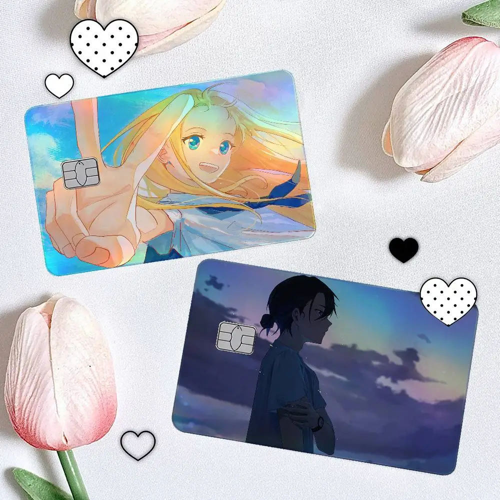 Summer Time Rendering 4Pcs/Set Holographic Laser Credit Card Stickers Iridescent Waterproo Fits All Standard Bank Cards