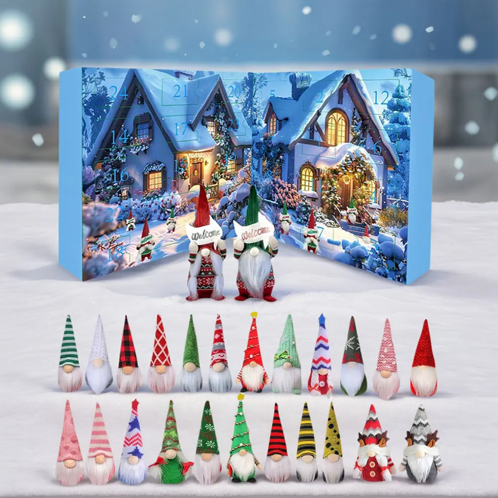 

2025 Christmas Gnome Holidays Advent Calendar 24 Days Xmas Countdown Calendar Gnome Doll Toy Blind Box Gift for Kids and Adults